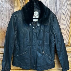 Point Zero Quilted Black Leather look Jacket with Faux Fur